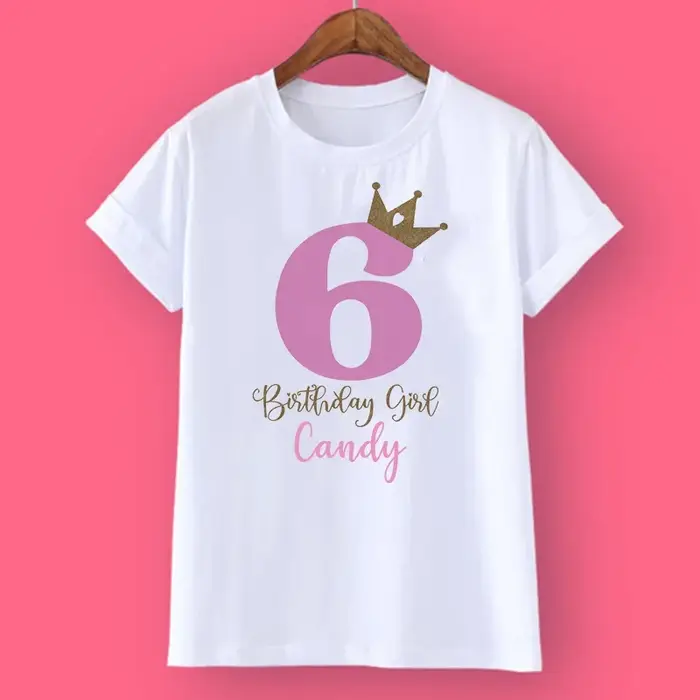T-Shirt Personnalisé avec Couronne et Nom pour Fille de 1 à 10 Ans, Vêtements de ix, Cadeaux à la Mode