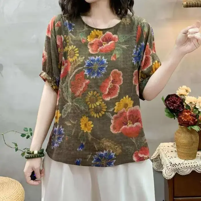 T-shirt à manches courtes en lin pour femmes