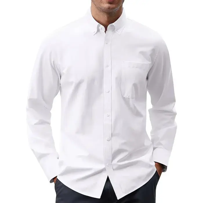 Chemises à manches longues pour hommes chemise Oxford de couleur unie