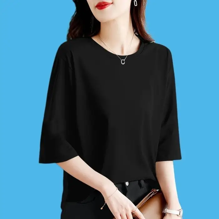 T-shirt à manches 7-quarts en pur coton pour femmes