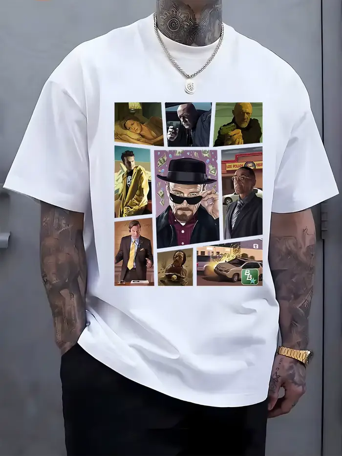 Breaking Bad Inspired T-Shirt graphique pour hommes Walter White Jesse Pinkman Hank Schrader Grid Portrait