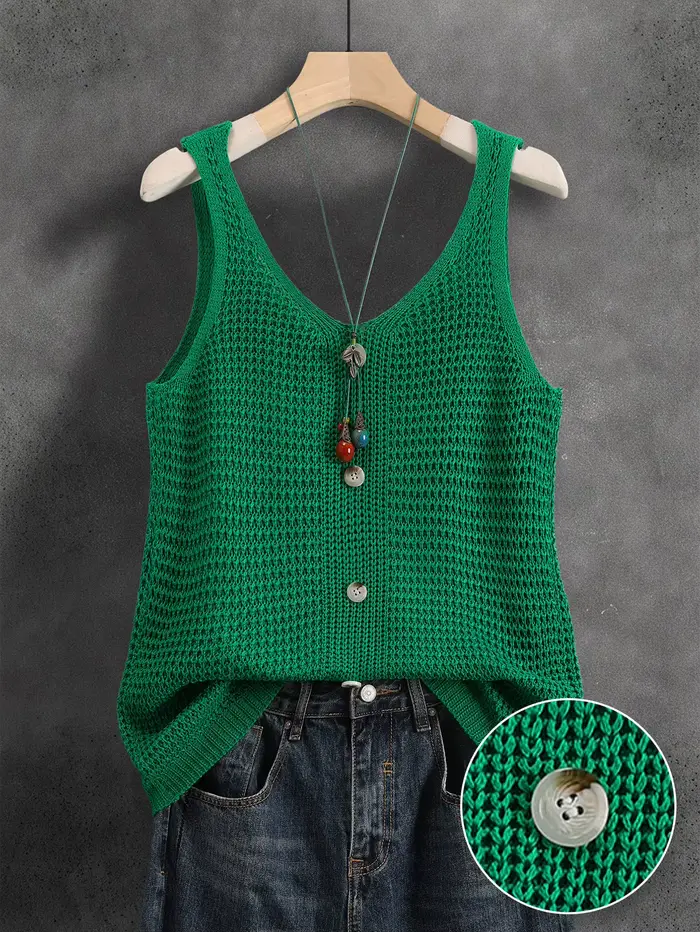 Gilet tricoté sans manches à col en V