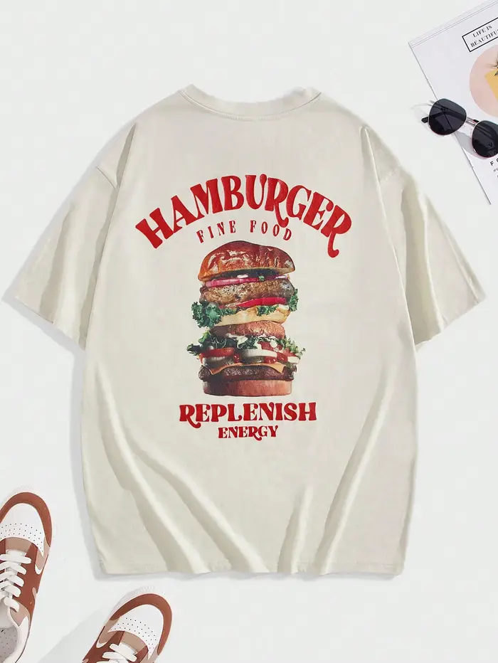 Un énorme Hamburger T-Shirt homme été confortable t-shirts respirant doux coton col rond haut multicolore Hip Hop vêtements