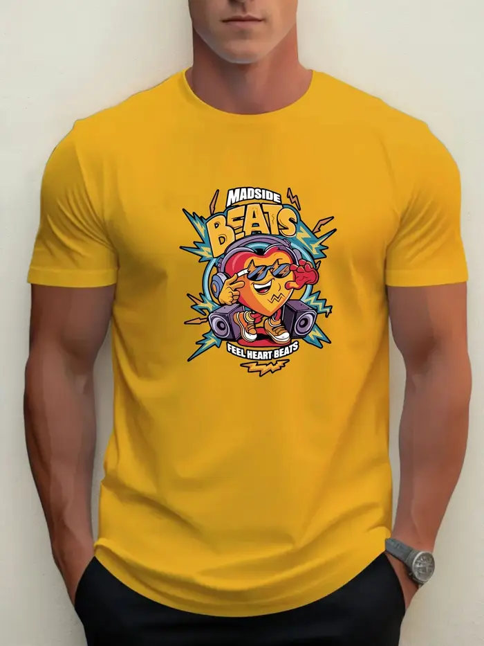 T-shirts pour homme MADSIDE BEATS 100 % coton impression graphique été t-shirt col rond décontracté respirant style de rue haut quotidien