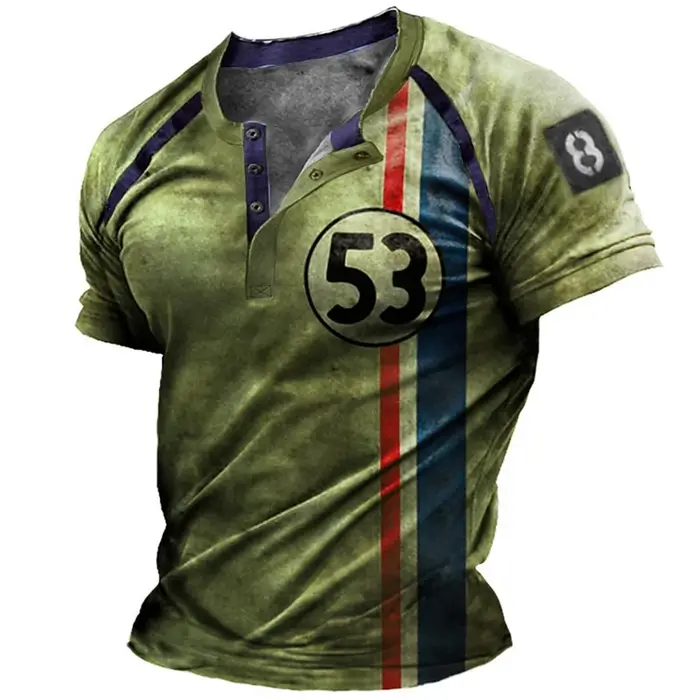 T-shirt Vintage pour hommes impression 3D moto t-shirts hauts à manches courtes motard boutonné col 