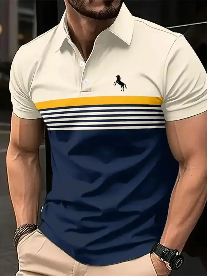 Chemises polo à rayures simples pour hommes, tendance estivale, chemises polo imprimées en 3D person