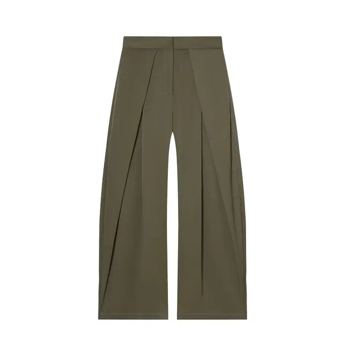 Pantalon Baggy Noir Plissé à Jambes Larges Rayé Décontracté Taille Haute pour Femme Printemps