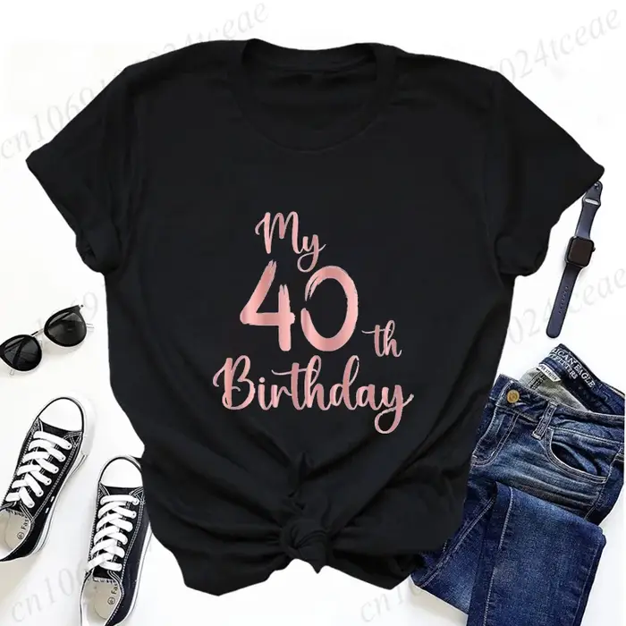 T-shirts décontractés pour femmes mon 40e anniversaire fête amusant imprimé T-shirt décontracté