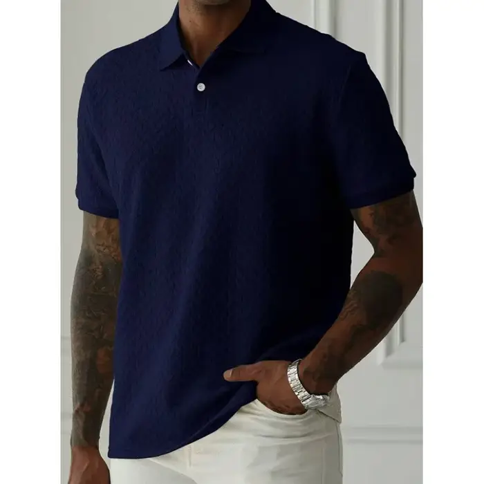Printemps été hommes Polo à manches courtes vêtements solide Jacquard T-shirt col rabattu décontracté mode bouton