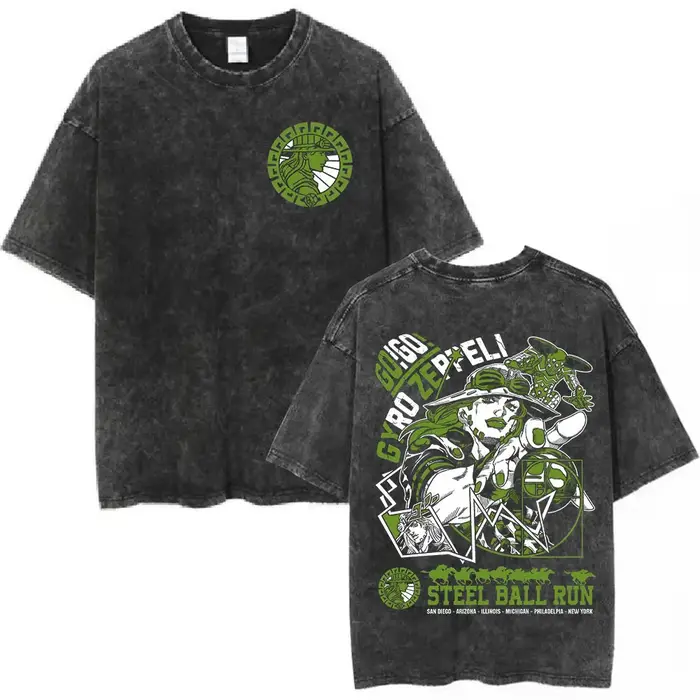 T-shirt délavé Anime Jojo Bizarre Adventure STEEL BALL RUN Diego Brando Manga Y2K pour hommes et femmes