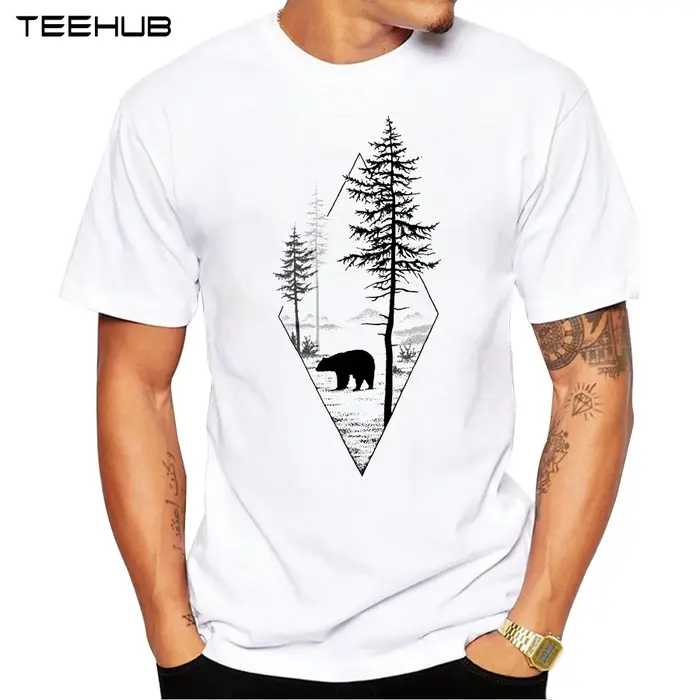 2023 forêt ours hommes T-Shirt à manches courtes décontracté T-Shirt Hipster ours noir imprimé T-Shi