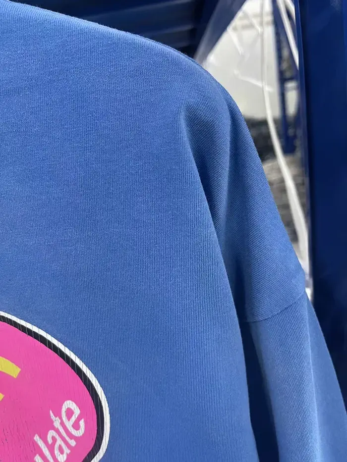 Pill Logo imprimé SAINT T-shirt à manches longues hommes femme bleu endommagé col rond décontracté Vintage ample coton printemps automne Streetwear