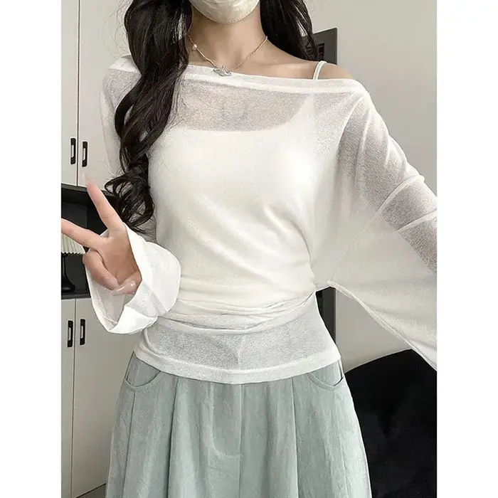 Chemise transparente de protection solaire pour femme, t-shirt d'été fin, respirant, à manches longu
