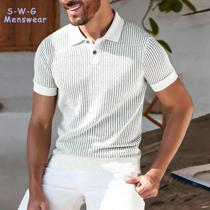 Nouvelles chemises en tricot pour hommes, manches courtes, chemises de golf décontractées, polos ext