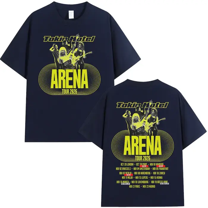 T-shirts de la tournée Arena 2026 du groupe rock Tokio Hotel