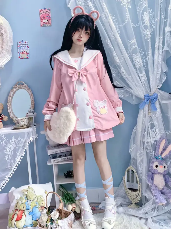 École japonaise fille mignon rose à manches longues femmes