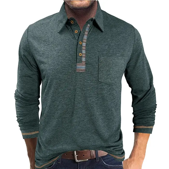 POLO à manches longues en coton coloré pour hommes européens et américains