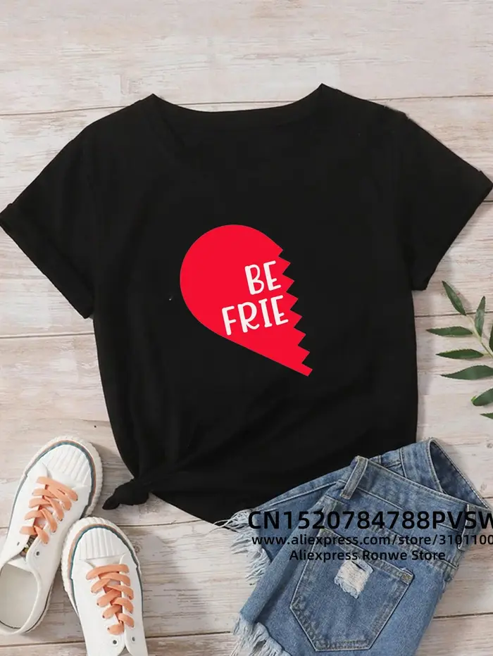 T-shirt en coton en forme de cœur pour femmes