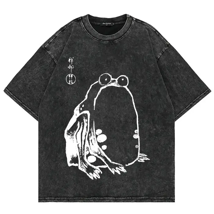 100% coton Vintage lavé non pressé grenouille T-Shirt mode chaude hommes/femmes esthétique drôle