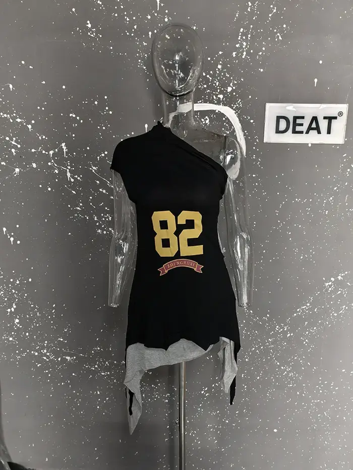 DEAT-T-shirt décontracté imprimé alertes onale pour femme, faux deux pièces irréguliers, mode femme,