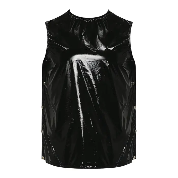 Débardeur Homme Imperméable Effet Mouillé PVC Rouge Sans Manches Brillant Gilet Vinyle