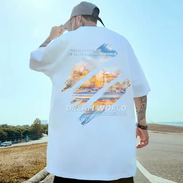 T-shirt à manches courtes et col rond pour hommes et femmes, ample et décontracté, à manches cinq qu