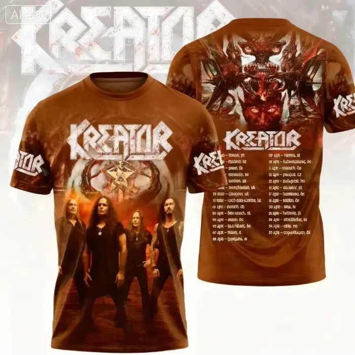 Nouveau T-shirt 3D imprimé Kreator Band 2026 pour Hommes