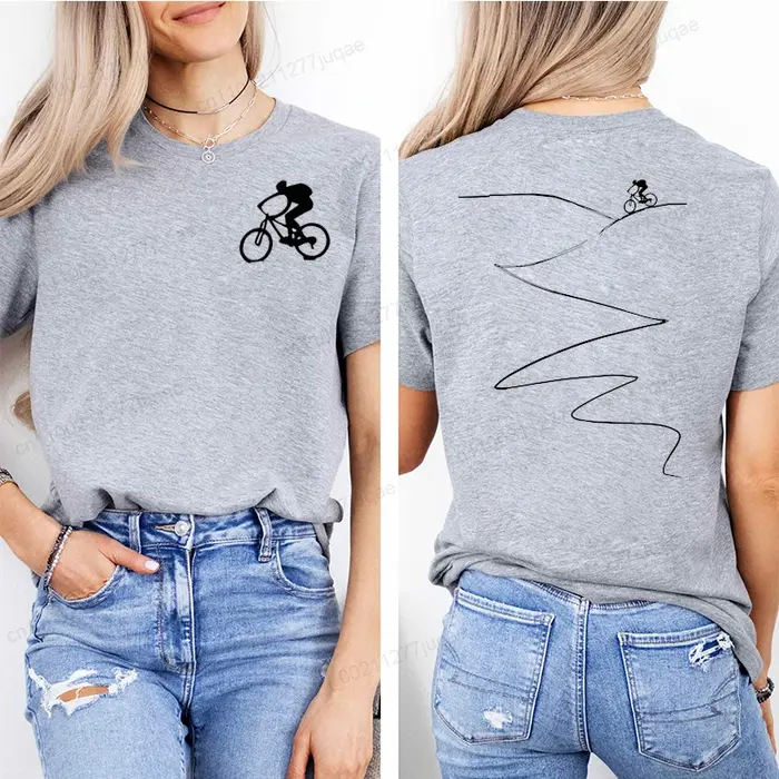 T-shirt imprimé pour cyclistes, haut décontracté à manches courtes et col rond pour l'été et le printemps, vêtements pour femmes