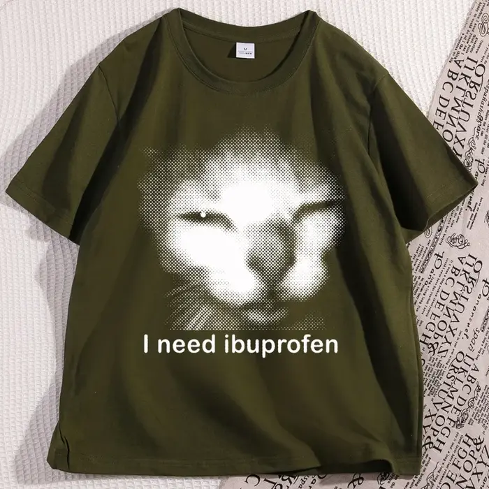 J'ai besoin de T-shirts chat ibuprofen pour homme coton Caual manches courtes drôle Vintage graphique