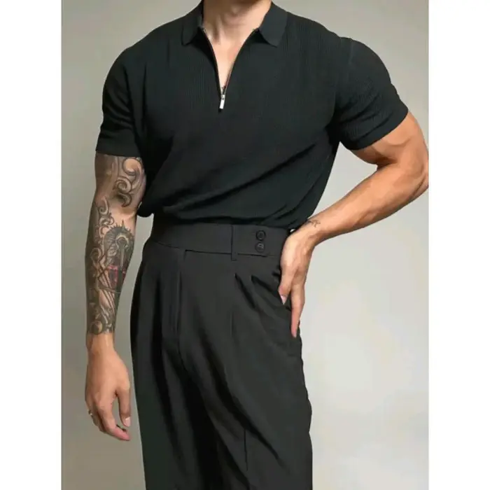 Polo tricoté décontracté à manches courtes pour homme