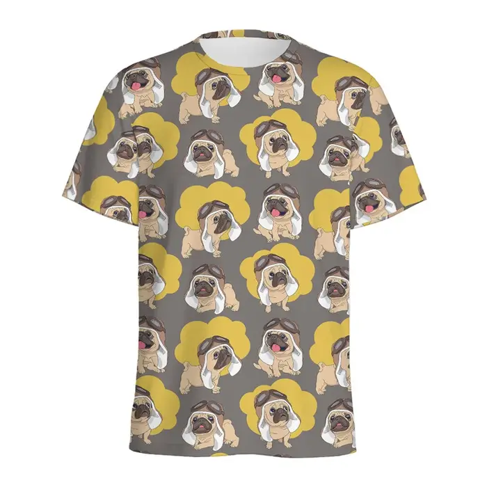 T-shirts à motif animalier chien Pug mignon pour hommes