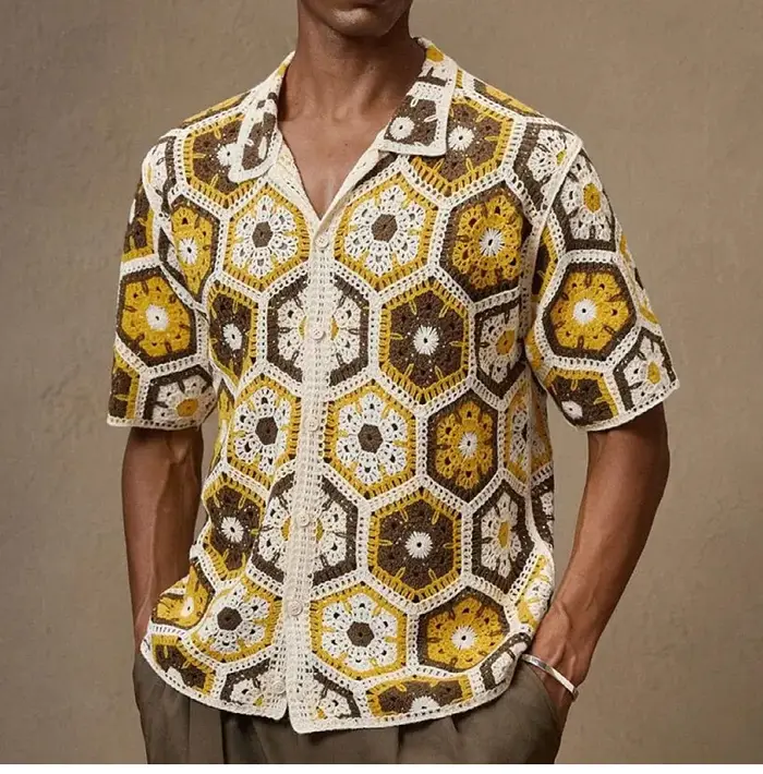 Polo rétro à lacets en Crochet pour hommes