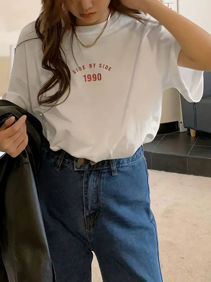 T-shirt pour femme imprimé lettres style coréen 1990, décontracté d'été, ample, streetwear, hauts po