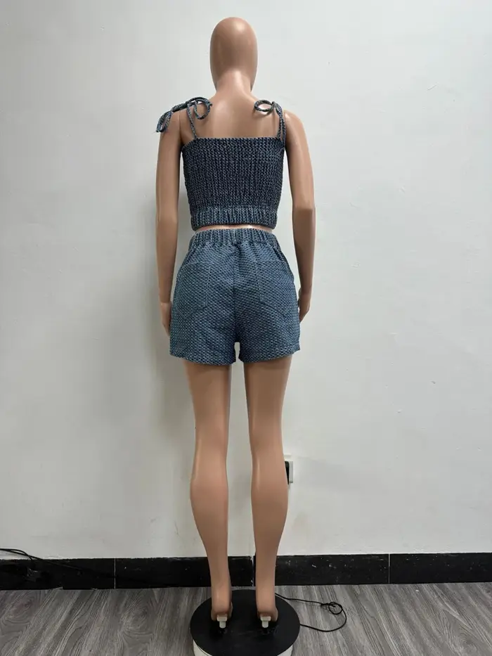 Sexy jean tenue femmes ensembles sans manches sangle haut court Shorts costume 2025 vêtements d'été décontracté Denim