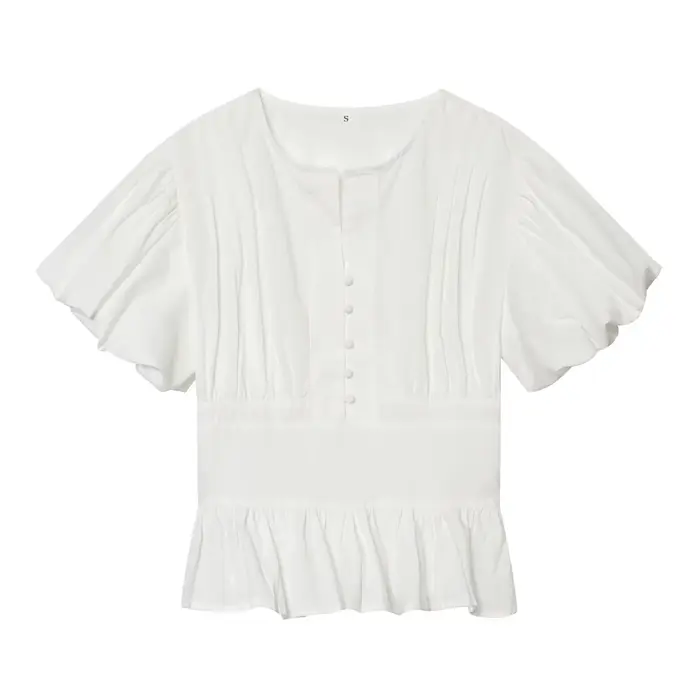 Chemisier à manches bouffantes pour femme, Nouvelle collection Printemps-Été 2026, Style vintage sim