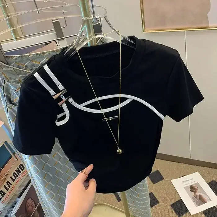 T-shirt à manches courtes en maille ajourée de couleur unie Neploe