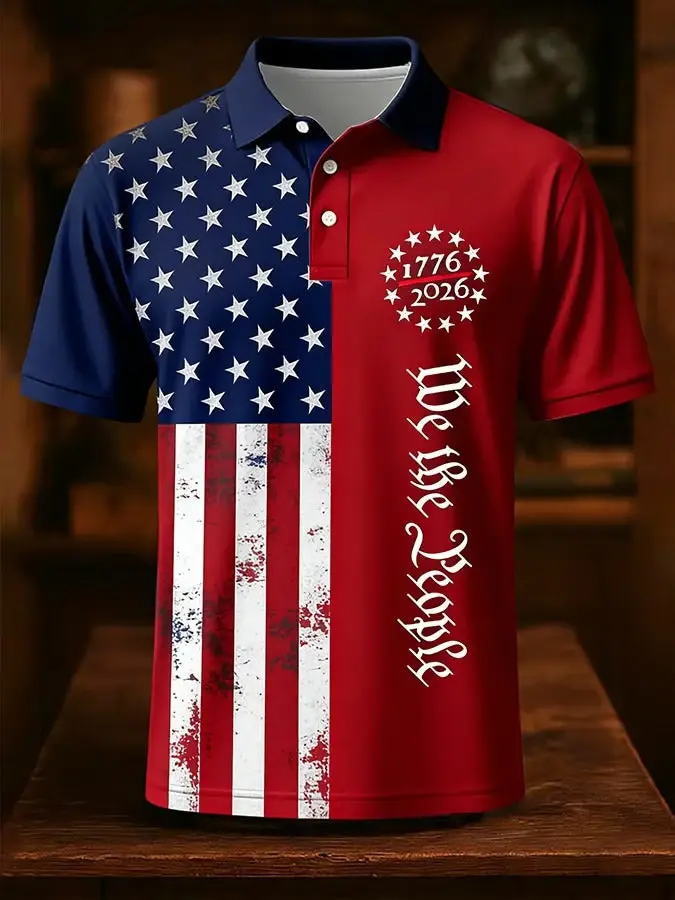 Polo Homme Drapeau Américain Tendance en Promotion – Style Rétro Respirant à Manches Courtes pour le Jour de