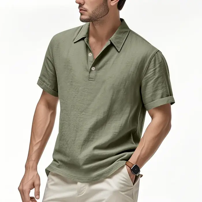 Chemises polo en lin uni pour hommes
