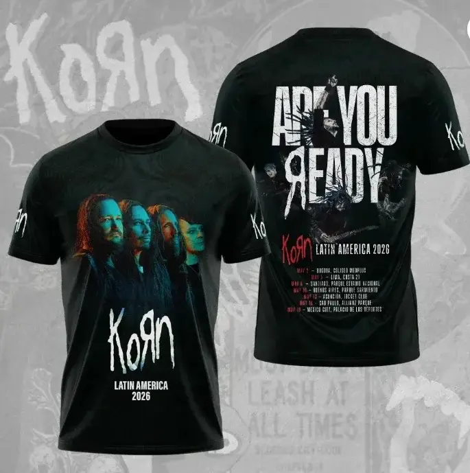 Nouveau T-shirt imprimé en 3D du groupe Korn 2026 pour hommes et femmes, tendance et décontracté, ca