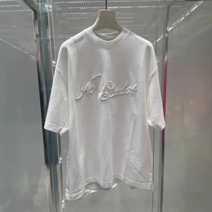 T-shirt unisexe en coton biologique avec logo brodé 3D, style streetwear, coupe confortable, col ron