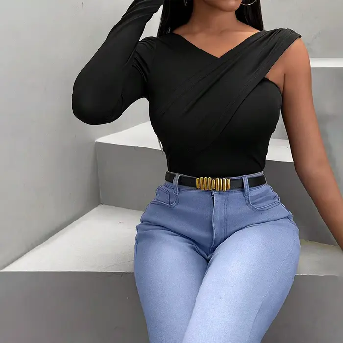 T-shirt femme automne-hiver à col en V