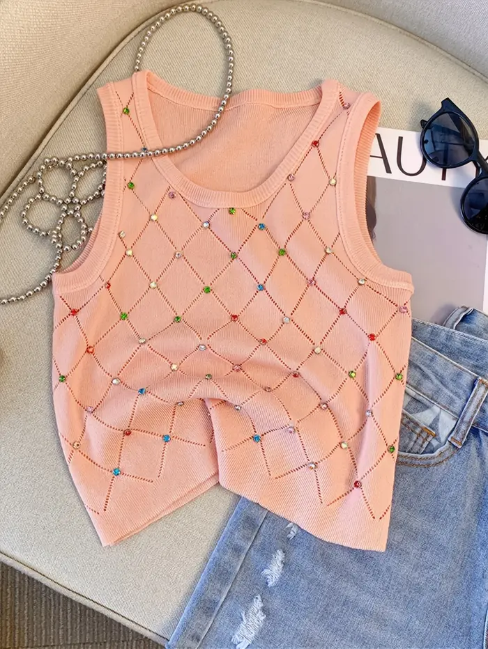 Débardeur tricoté en strass coloré