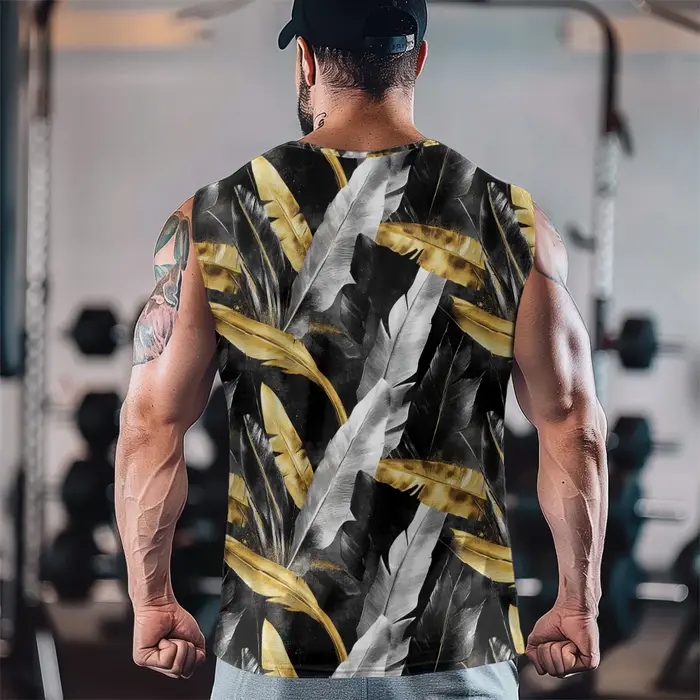 Débardeur de luxe imprimé plumes métalliques pour hommes