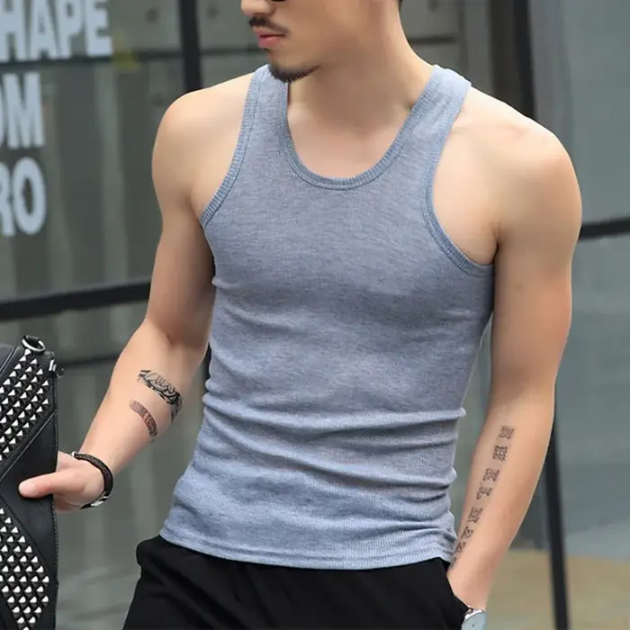 T-shirt Stringer pour homme, sous-vêtement de fitness, sous-vêtement batteur, vêtements en émail, mo