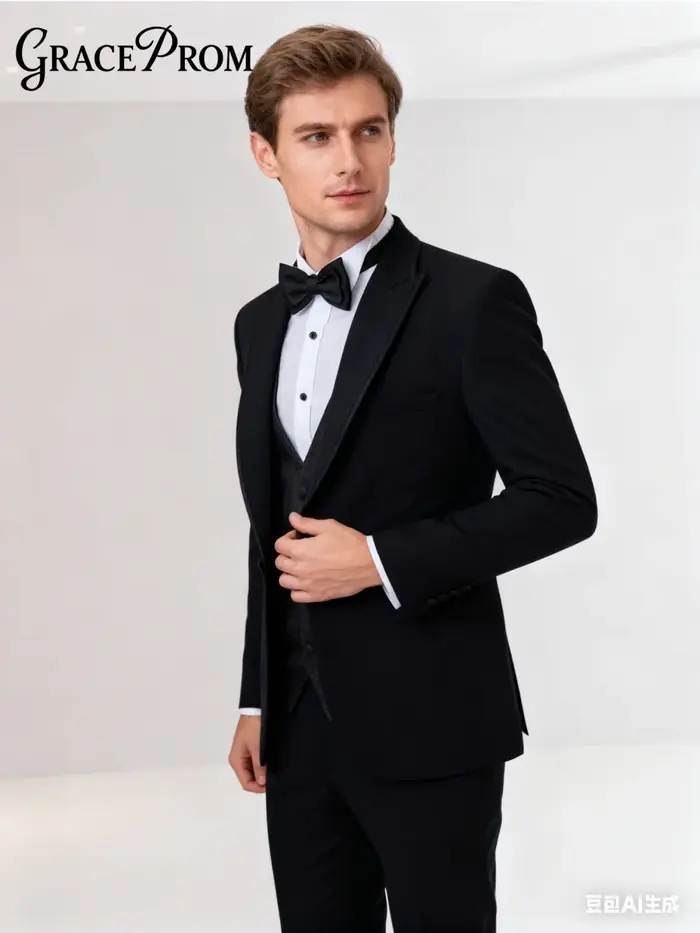 Costume classique pour hommes, 3 pièces, veste, gilet, pantalon, châle gris foncé, ensemble de costu