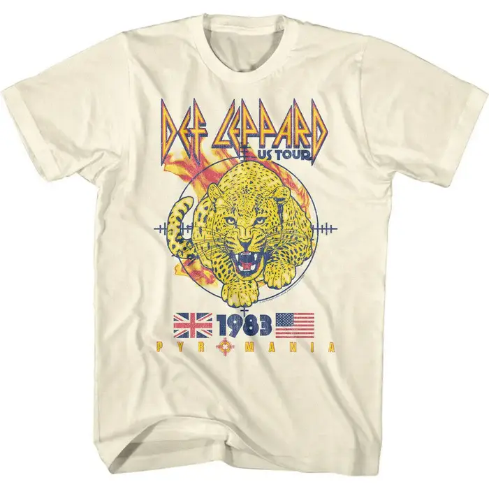 Nouveau t-shirt pour homme des années 1980 Def Leppard avec motif léopard directement vaporisé