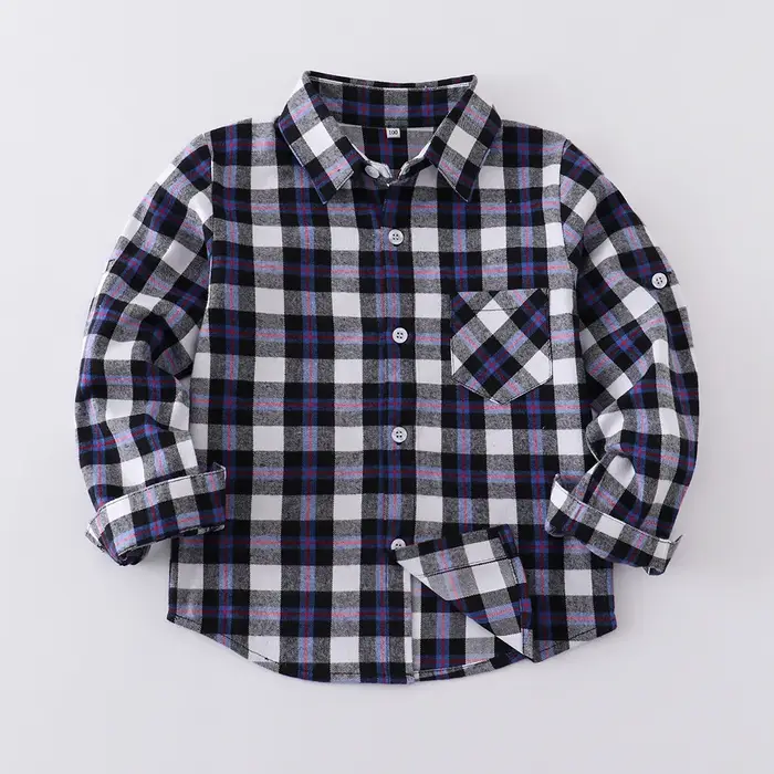 Chemise à carreaux à manches longues pour enfants et adolescents de 2 à 13 ans