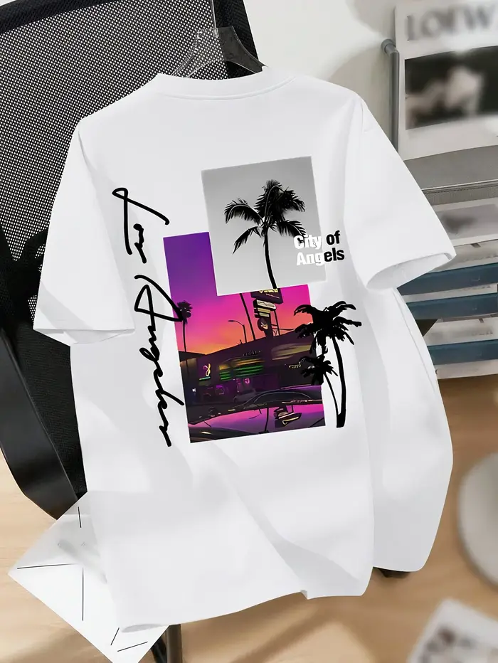 T-shirt graphique Palm Tree City of Angels de Los Angeles pour hommes