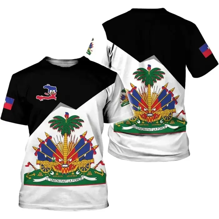 Haïti National Emblème Motif T-Shirt Pour Hommes Drapeau Haïtien 3D T-shirts Imprimés Décontracté Lâche