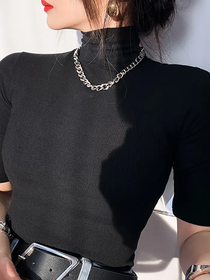 T-shirt col roulé manches courtes femme